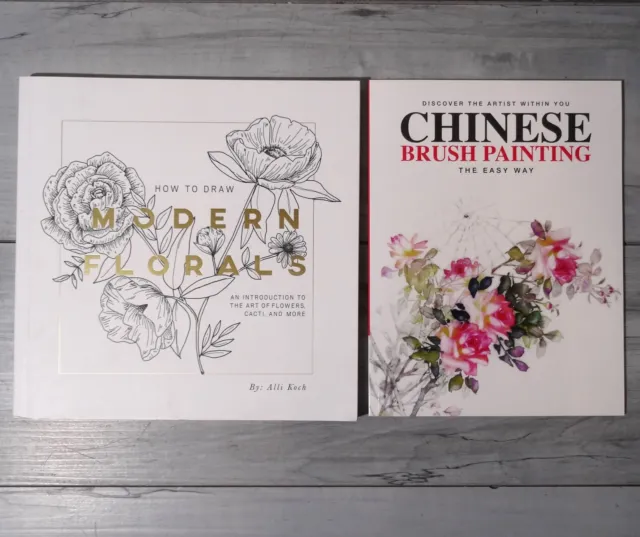 2 Art Paperback Books: Chinese Brush Painting & How To Draw Modern Florals