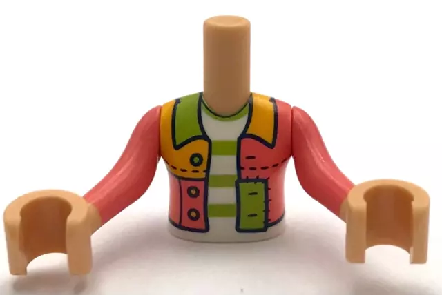 Lego Nuevo Mediano Bronceado Torso Minifigura Niña Coral Cal Chaqueta Mangas Largas Rayas