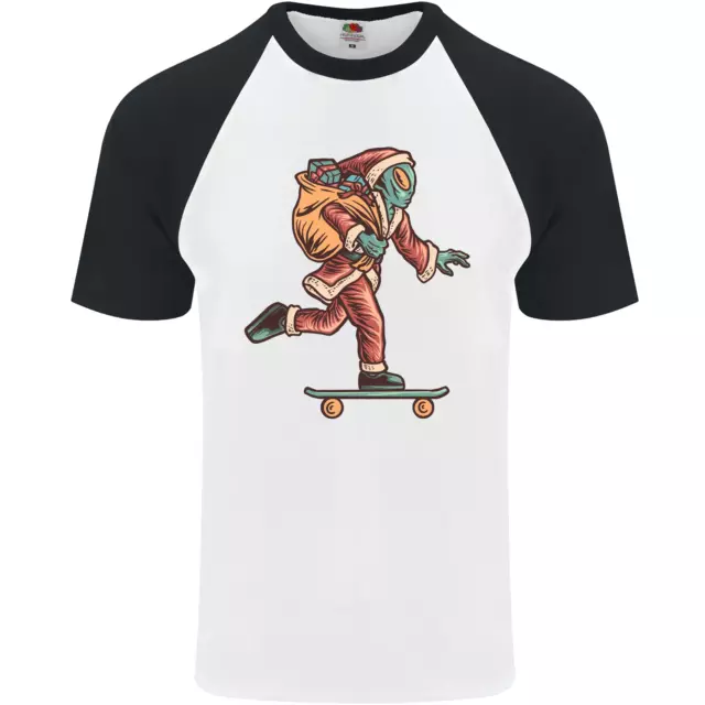 Divertente Maglietta da baseball S/S Babbo Natale Alien on a Skateboard