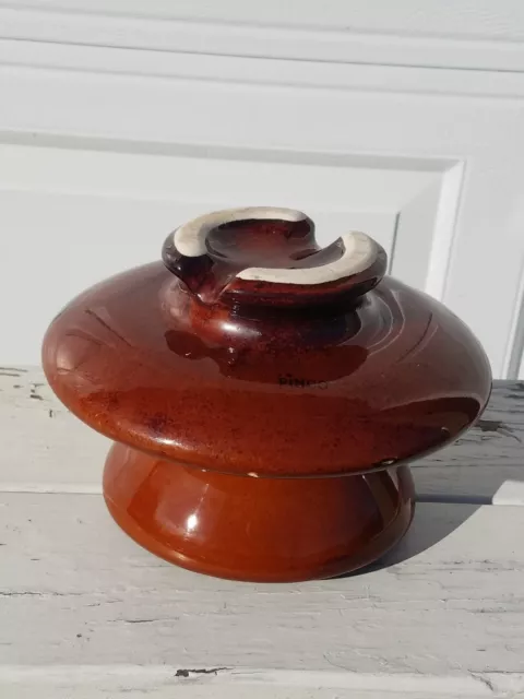 VINTAGE LARGE PINCO-6 HIGH VOLTAGE INSULATOR 2 TIER CERAMIC PORCELAIN BROWN 10lb
