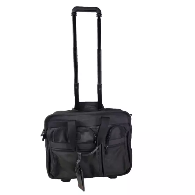 TUMI Black Ballistic Nylon Alpha Wheeled Rolling Expandable Briefcase Bag 2206D3