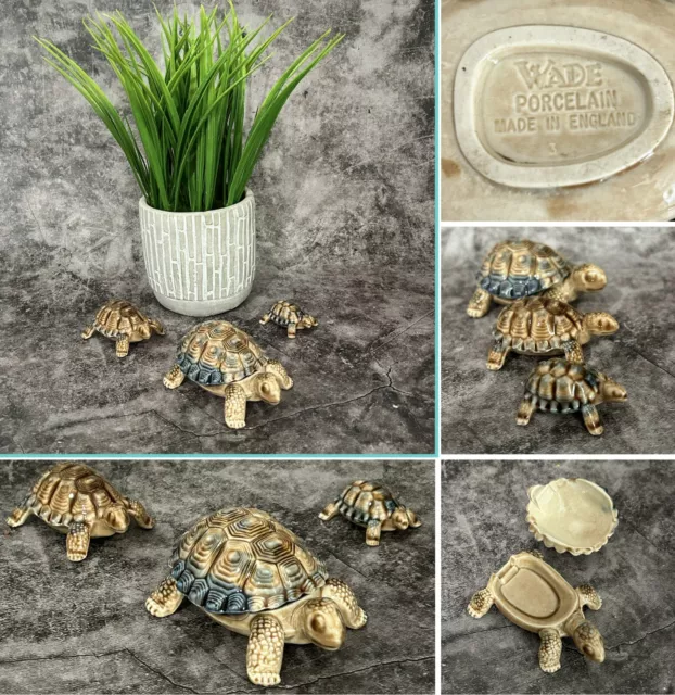 3 x VINTAGE WADE WHIMSIES TORTOISES LARGEST ONE IS TRINKET LIDDED DISH / BOX