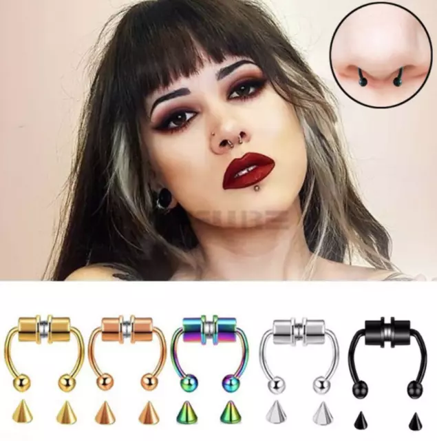 1x Magnetic Nose Ring Non-Piercing Fake Septum Segment Helix Tragus Faux Clip On