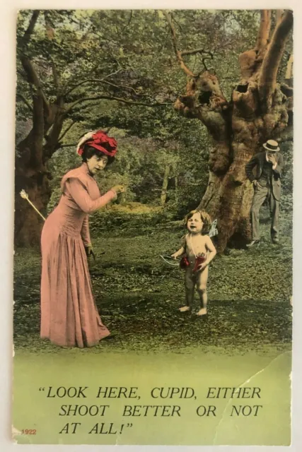 RPPC Vintage Valentine Old 'Look Here Cupid, Either Shoot Better Or Not At All'