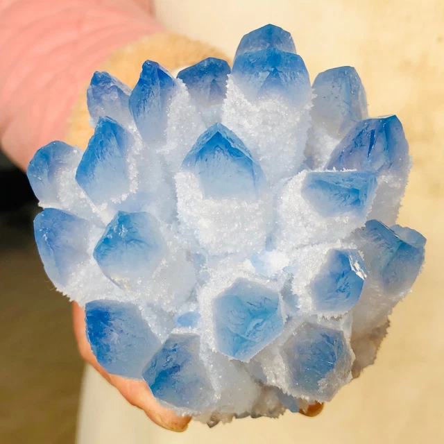495g Find Blue Phantom Quartz Crystal Cluster Mineral Specimen Healing X728