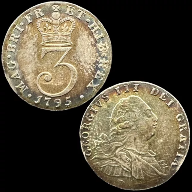 *High Grade* George Iii 1795 Silver Threepence Coin ** Collection / Rainbow **