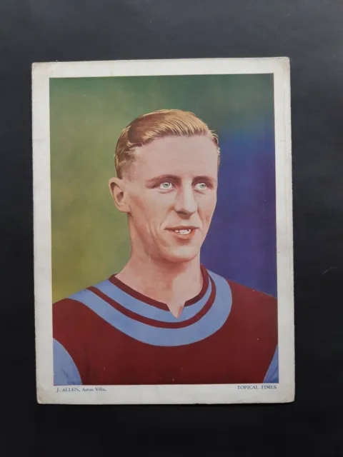 Vintage 1934 Topical Times Football Trade Card - J Allen - Aston Villa