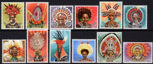 1977-78 PNG Papua New Guinea Headdresses Parts I, II, II, Set Of 12 MNH, Clean