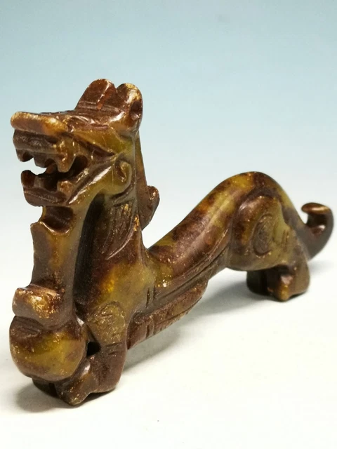 Rare Authentic Ancient Chinese Old Nephrite Jade Hand Carved Dragon Statue  C70
