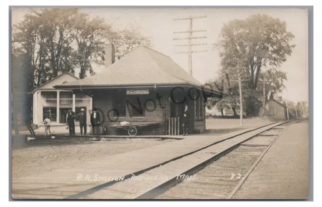 RPPC Railroad Train Station Depot RICHMOND MA Massachusetts Real Photo Postcard