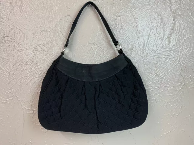 Classic Black Vera Bradley Quilted Microfiber shoulder  Handbag Purse 16"x10"x4"
