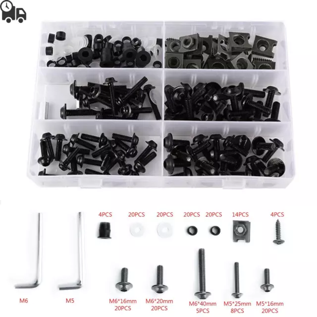 177PCS Sportbikes Motorcycle Fairing Bolts Kit M5/M6 Fastener Screws Black UK