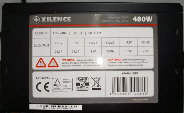 Alimentation PC Ishaya 480W - Certifiée EN60950, Connecteurs 20+4 Pins Alimentation PC Ishaya 480W - Certifiée EN60950, Connecteurs 20+4 Pins