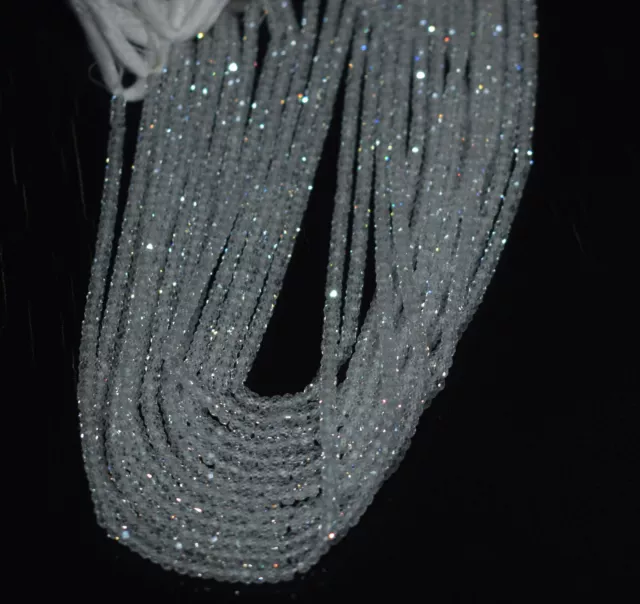 Weiß Zirkonia Facettierter Edelstein 12.5 " 1 Line Lose Strand 3 MM Rondell