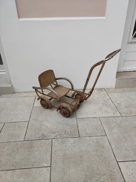 Poussette Pliante Métal JOUET 1930 Pour Poupée VINTAGE sur Label Emmaüs