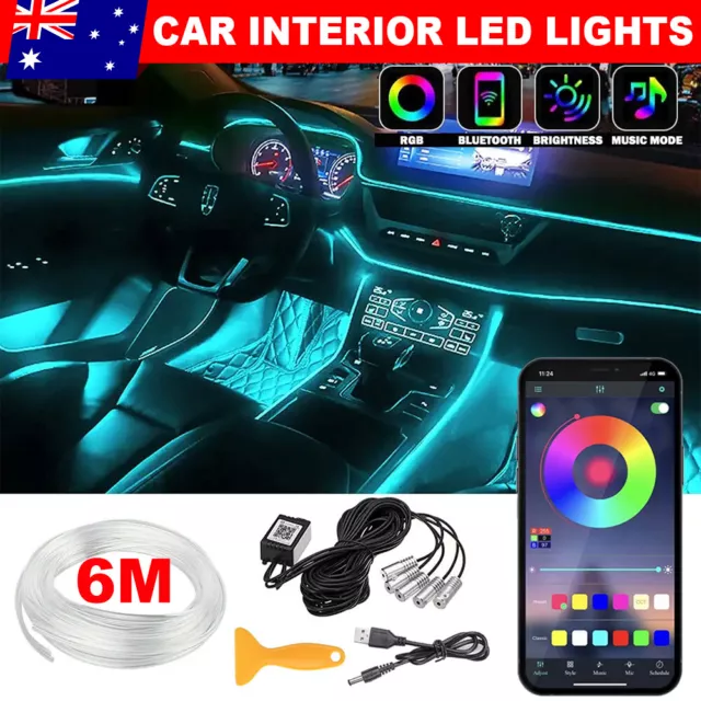 12V LED Car Interior Fiber Optic Neon Wire Strip USB RGB Atmosphere Light Music