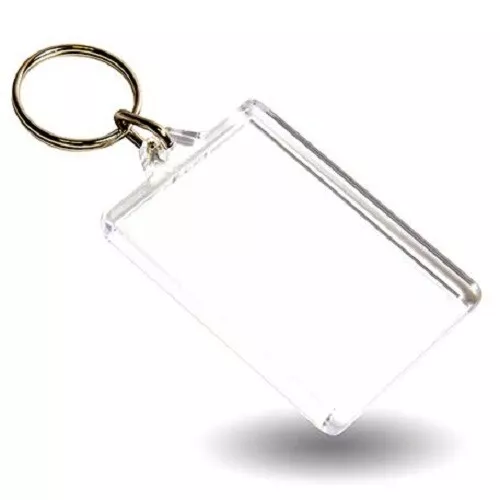 Llavero rectangular de plástico en blanco con inserto fotográfico - 50 x 35 mm de encaje arlequín