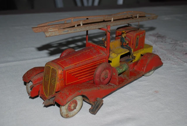 Camion De Pompier Ancien Charles Rossignol – échelle – Jouet Tôle – Années 1950 – Rare