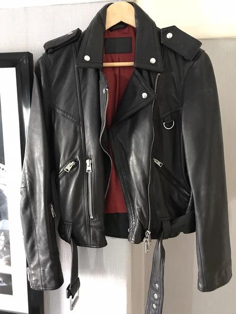 ALL SAINTS GIDLEY Leather Biker Jacket Size 12 Black 124.99