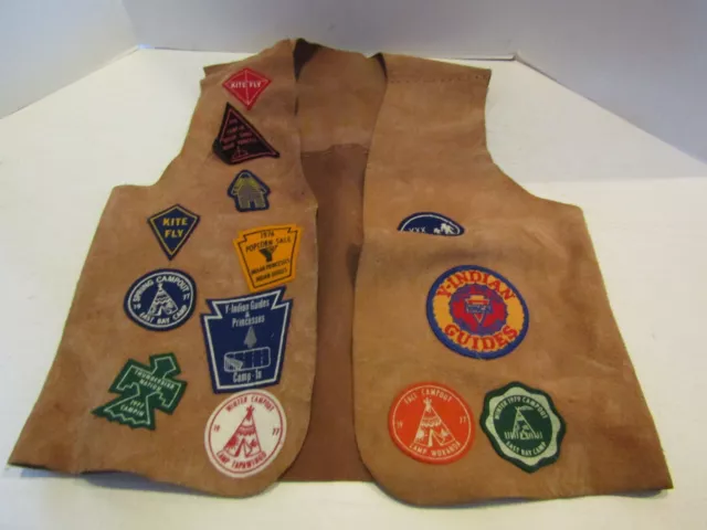 VINTAGE SCOUTING YMCA Indian Guides Leather Handmade Vest Patches 1970 ...