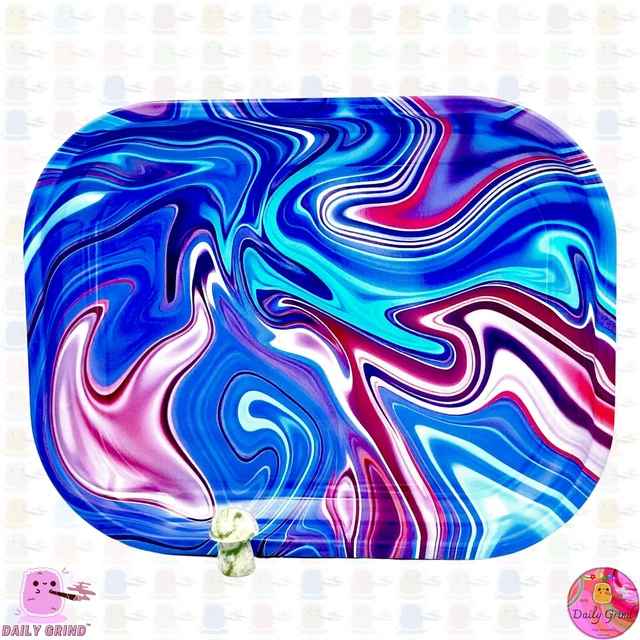 Blue Liquid Melted Metal Paint - Metal Herb Table Tidy Tray Cute Gift  14x18cm