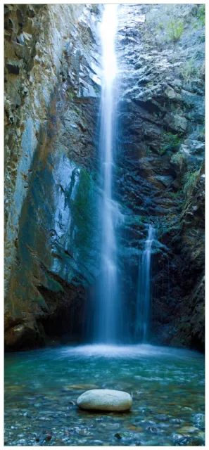 Wallario selbstklebende Türtapete Türposter Wasserfall Sonneneinfall Fels Stein