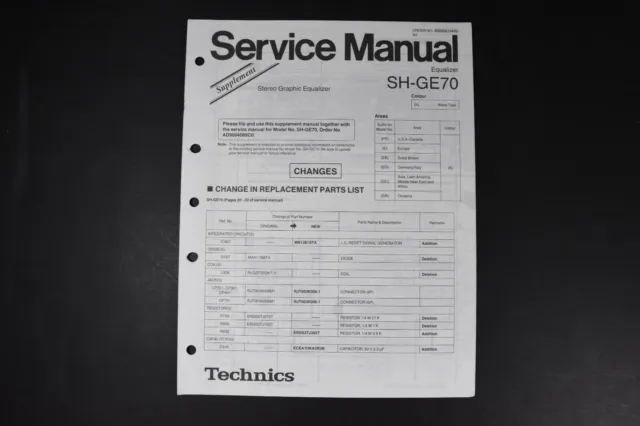 Technics SH-GE70 Equalizer Supplement Service Manual - Original Genuine