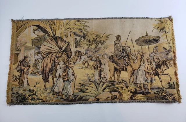 Early-Mid 20th Century Belgium Tapestry | North Africa Market Scene | 38" X 19”