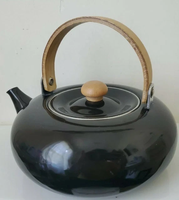 VTG Studio Nova HABITAT 2.5 Qt Enamel Tea KETTLE Japan black wood handle rare