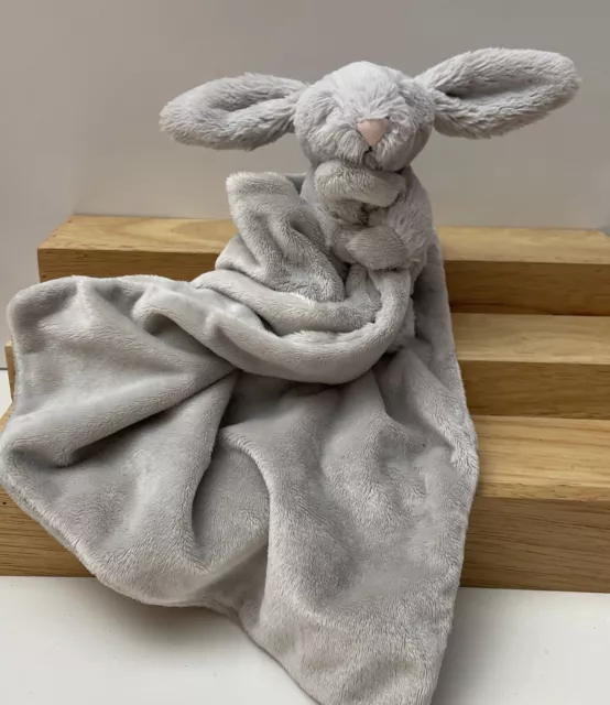 Jellycat Bashful Bunny Rabbit Lovey Security Soother Blanket Plush Gray VGUC