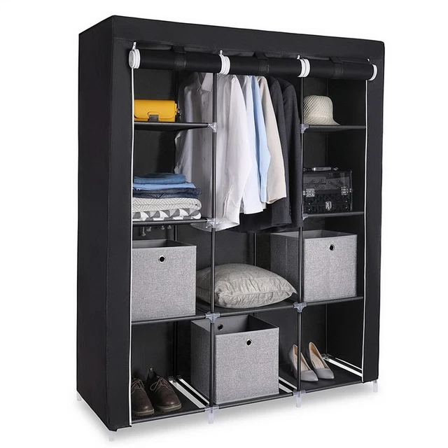 Freestanding Wardrobe Cloakroom Clothes Shoe Storage Organiser Rack Hanging Rail