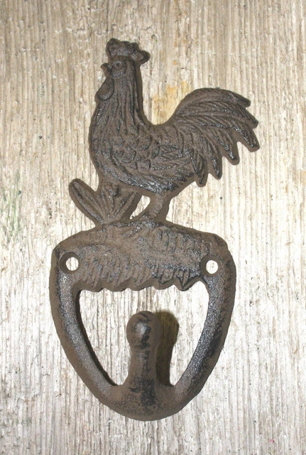 Cast Iron ROOSTER Towel Hanger Coat  Hat Hooks, Key Rack  HEN Hook CHICKEN