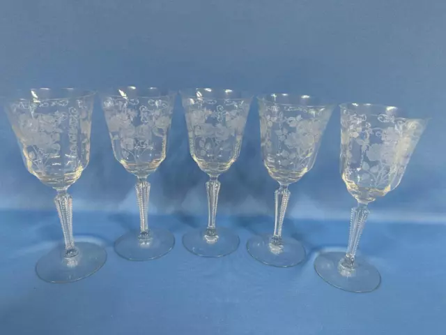 5 Vintage Fostoria MIDNIGHT ROSE Crystal Water Goblets Glasses Stemware, 9 ounce