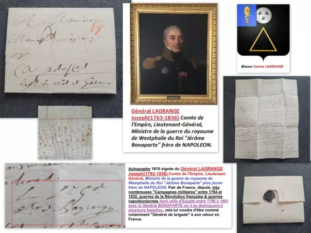 Autographe 1815 Général LAGRANGE (1763-1836) nombreuses Campagnes dont Egypte