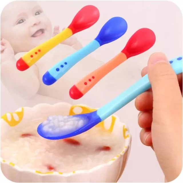 Feeding Tools Silicone Spoon Toddler Flatware Temperature Sensing Spoon Fork