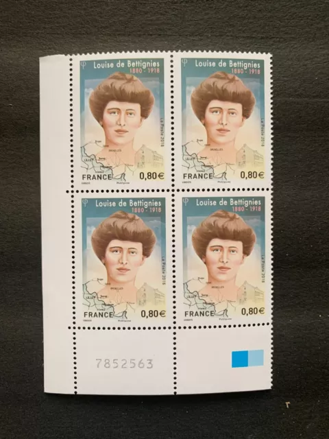 Bloc de 4 timbres France 2018 YT 5266. Louise de Bettignies Coin de feuille
