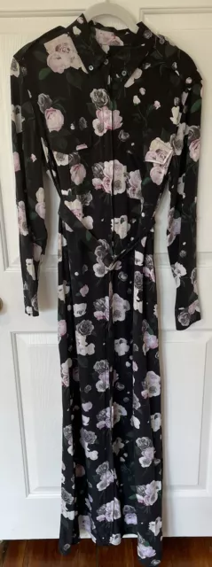 Equipment Silk Floral Belted Maxi Dress, Black, Size XS