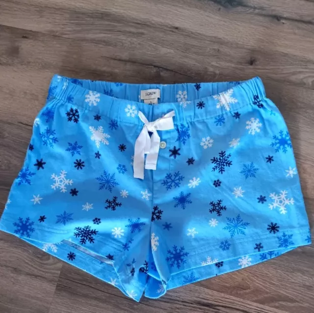 J.CREW Blue Flannel Pajama Shorts Women's S Holiday Stars