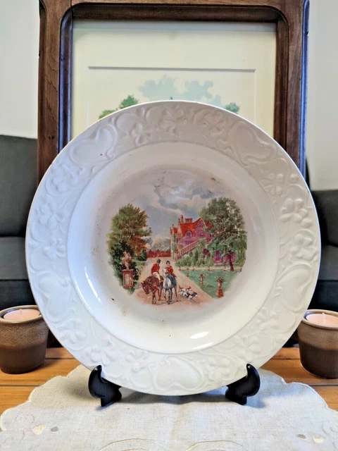 Grande Assiette Ceranord St Amand décor chevaux chiens chasse