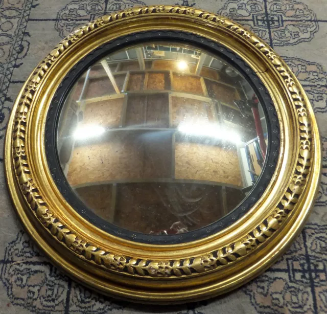 Vintage Round Porthole Convex Mirror - Gilt Gold Effect 46cm