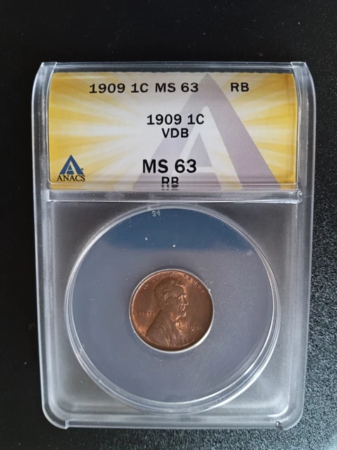 1909 VDB Lincoln Wheat Cent Penny ANACS MS 63 RB Red/Brown
