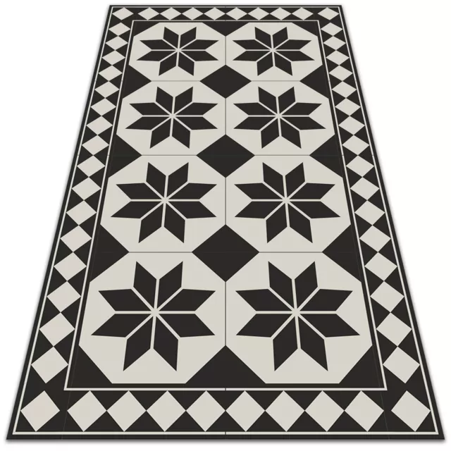Patio Outdoor Vinyl PVC Balcony Mat Carpet Area Rug Black and white stars 60x90