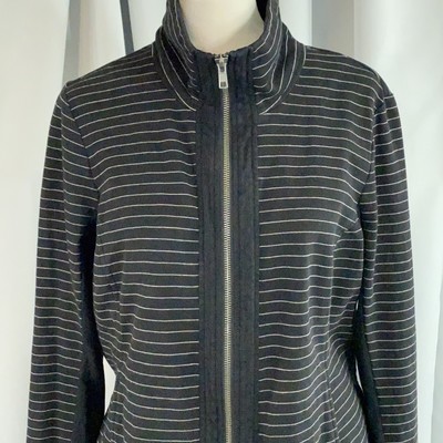 Cabi Jacket Womens Medium Black White Sprint Chalk Striped Track Full Zip #3378*