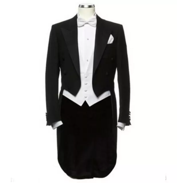 Black Tailcoat 3 Pieces Groom Tuxedos Best Men Formal Business Wedding Prom Suit