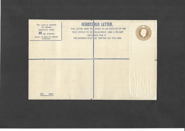 GB Stationery 1943 KGVI 51/2d brown B, E & W Registered Envelope size H H&B RP58