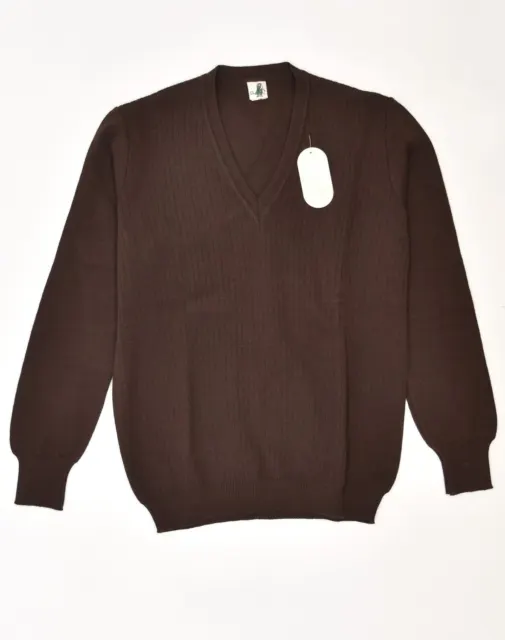 VINTAGE Mens V-Neck Jumper Sweater IT 52 Large Brown Acrylic XU61