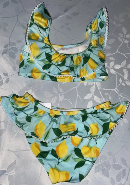 Janie and Jack Girls Blue Lemon Print Two-Piece Swimsuit Sz 3 NWT