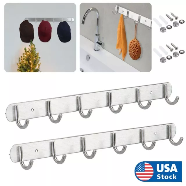 6 Hooks Wall Mount Key Hat Coat Robe Towel Rack Hanger Holder Clothes Organizer