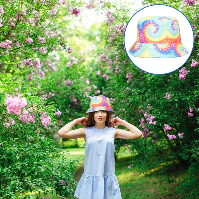 Chapeau de seau d'été à tie-dye Double-côté du chapeau de soleil Femme Coton