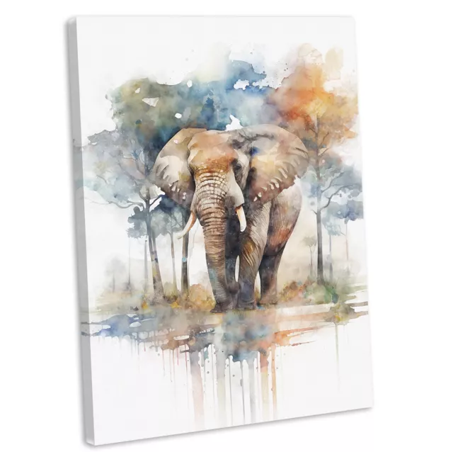 Forest Elephant Portrait Canvas Print Framed Wall Art Watercolour Style Picture